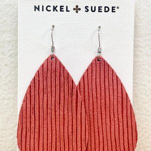 Nickel & Suede Teardrop Red Leather Medium Earrings